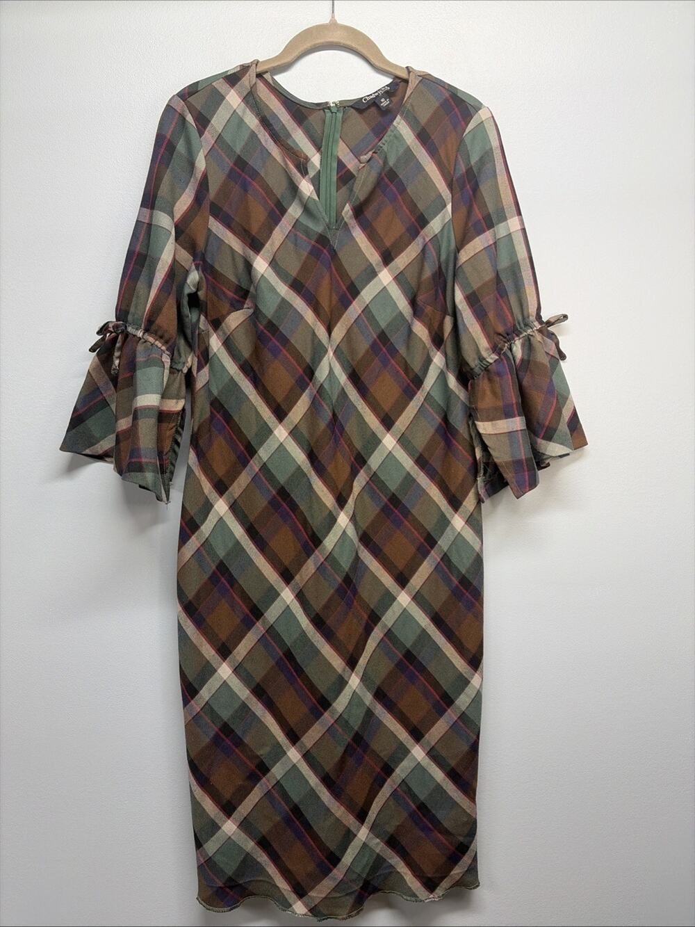 Chadwick’s Plaid Shift Dress Size 10 - Fall/Autumn Colors - Bell Sleeve